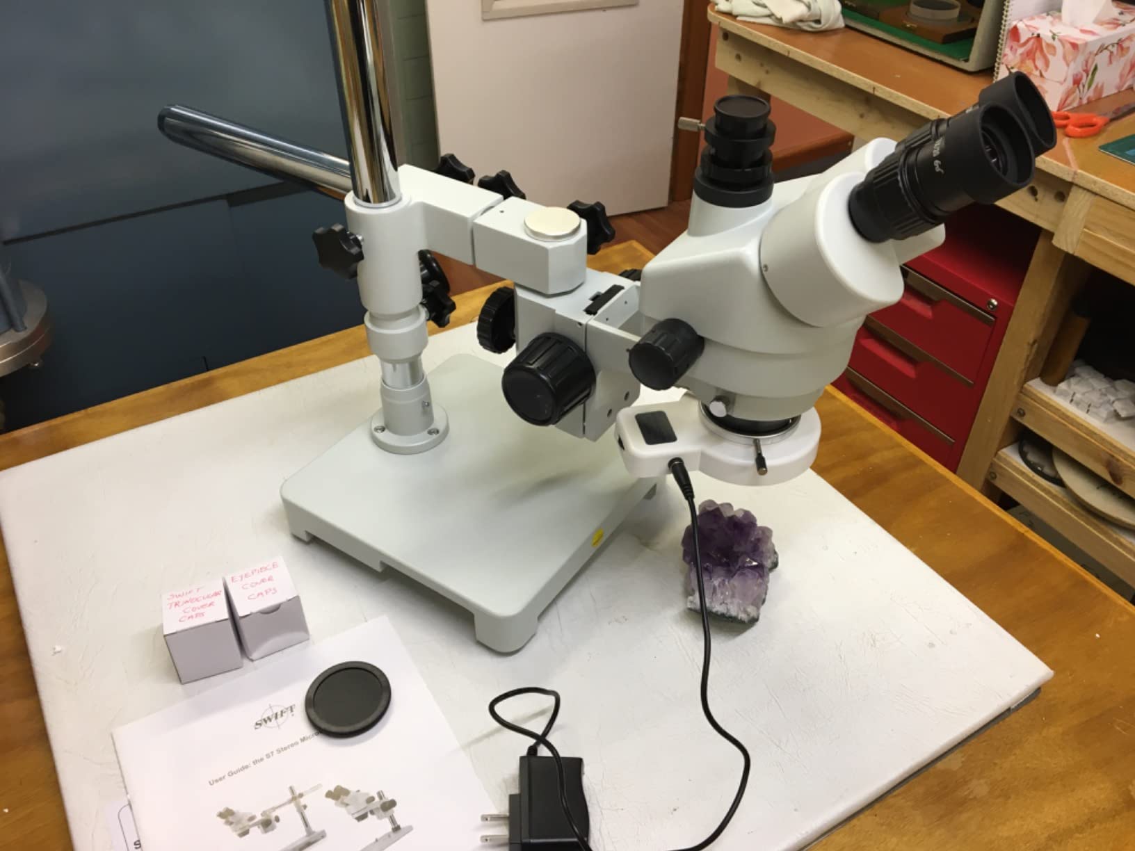SWIFT S7 7X-45X Trinocular Stereo Microscope with Wide-Field 10X Eyepieces, 0.7X-4.5X Zoom Objective Lens, Single-Arm Boom Stand, and 56-Bulb LED Ring Light customer photo 2