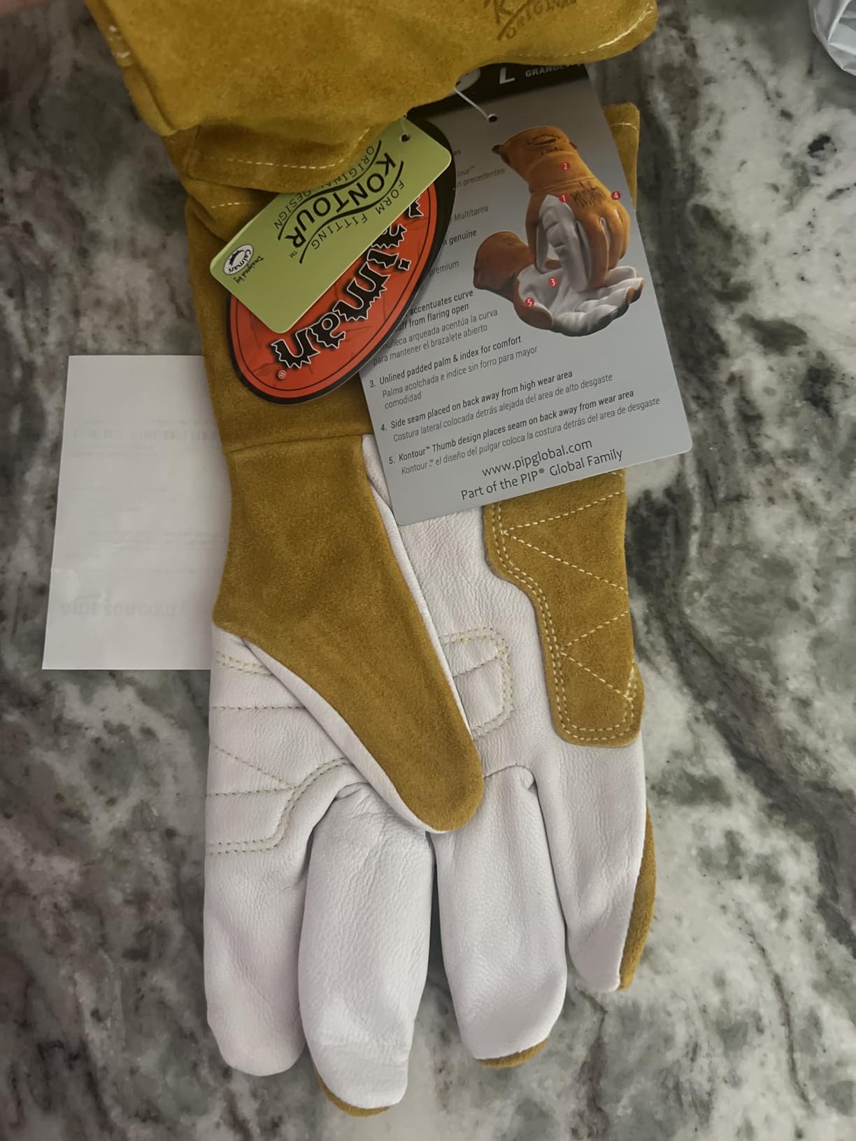 Caiman Premium Goat Grain TIG/Multi-Task Welding Gloves, Split Cowhide Back, 4-Inch Extended Cuff, White/Gold, Medium (1540-4) customer photo 2