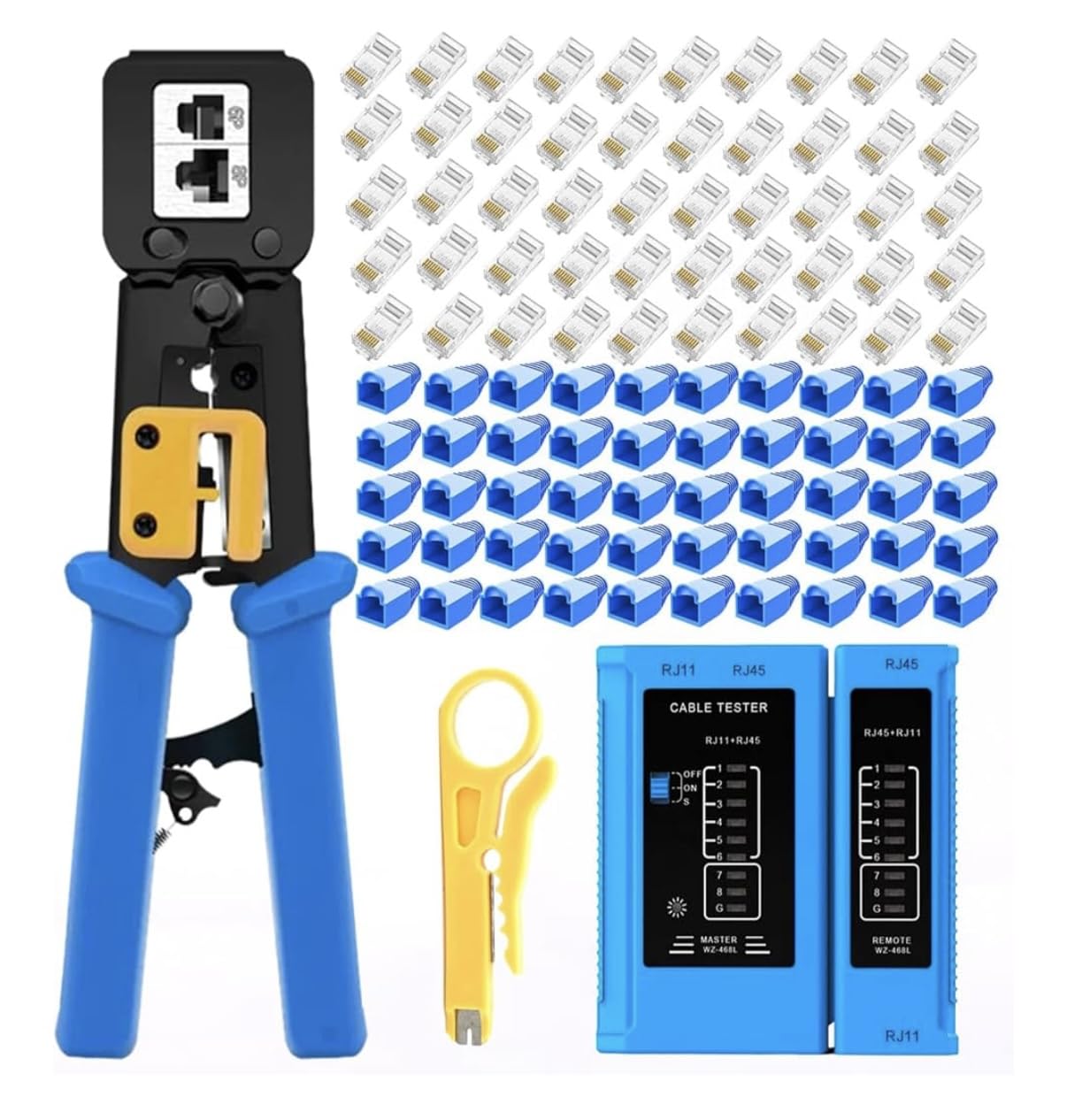 Gaobige rj45 Crimping Tool for Cat6 Cat5e Cat5, Sturdy Pass Through Crimper | Ethernet Crimper for rj45 rj12/11Connectors with 50pcs rj45 Cat5e Pass-Through Connectors, 50pcs Covers, Network Cable Tester customer photo 1