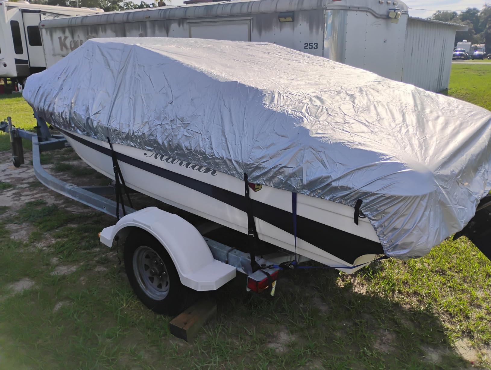 iCOVER Trailerable Boat Cover- 17'-19' Heavy Duty Waterproof Tarp Covers with Storage Bag, Fits V-Hull, Fish&Ski, Pro-Style, Fishing, Runabout, Bass Boats, up to 17ft-19ft Long X 96