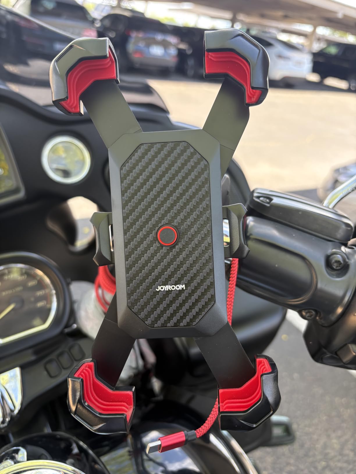 JOYROOM Motorcycle Phone Mount, [1s Auto Lock][100mph Military Anti-Shake] Bike Phone Holder for Bicycle, [10s Quick Install] Handlebar Phone Mount, Compatible with iPhone, Samsung, All Cell Phone customer photo 1