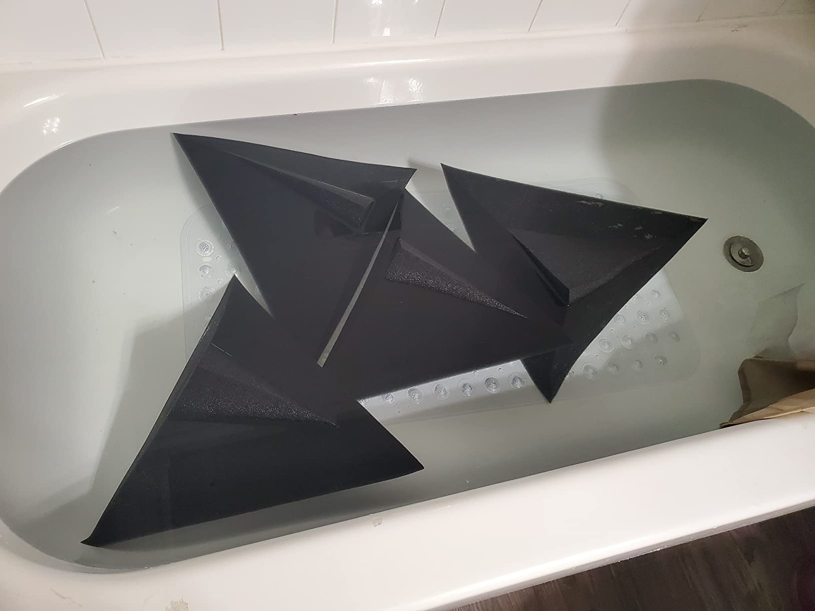 Triangular Pyramid Bass Traps for Ceiling Corners, 4 Pack, Black | Corner bass traps with a 16.5 in triangular face and 12 in depth for trihedral ceiling corners in studios and home theaters customer photo 1