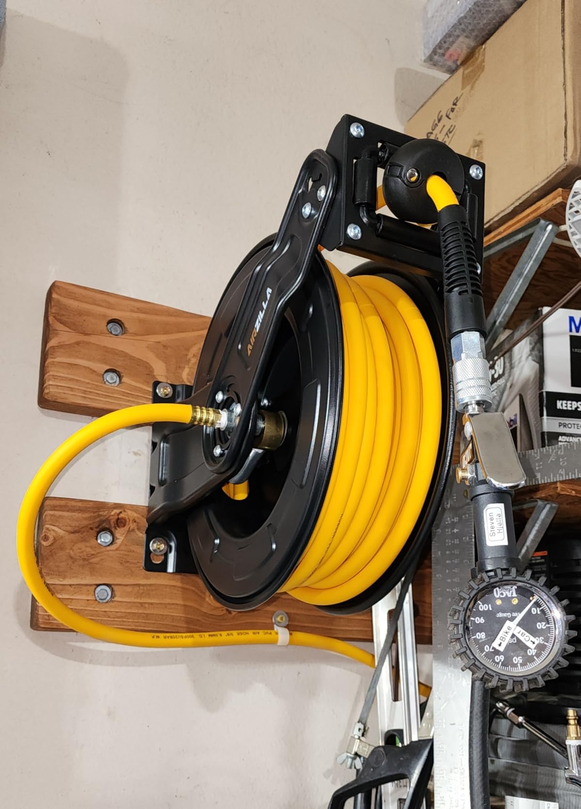 AIRZILLA Premium Steel Retractable Air Hose Reel With Dual Arm, 3/8