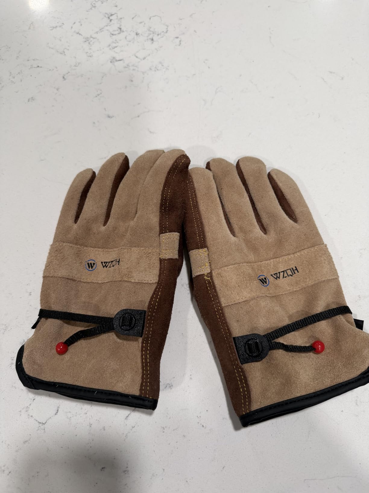 WZQH Leather Work Gloves for Men or Women. Gardening, Welding, Coffee-grey L | Glove for Tig, Mig, Construction, Chainsaw, Farm, Ranch, etc. Cowhide, Soft Lining, Utility, Firm Grip, Durable. Large customer photo 1