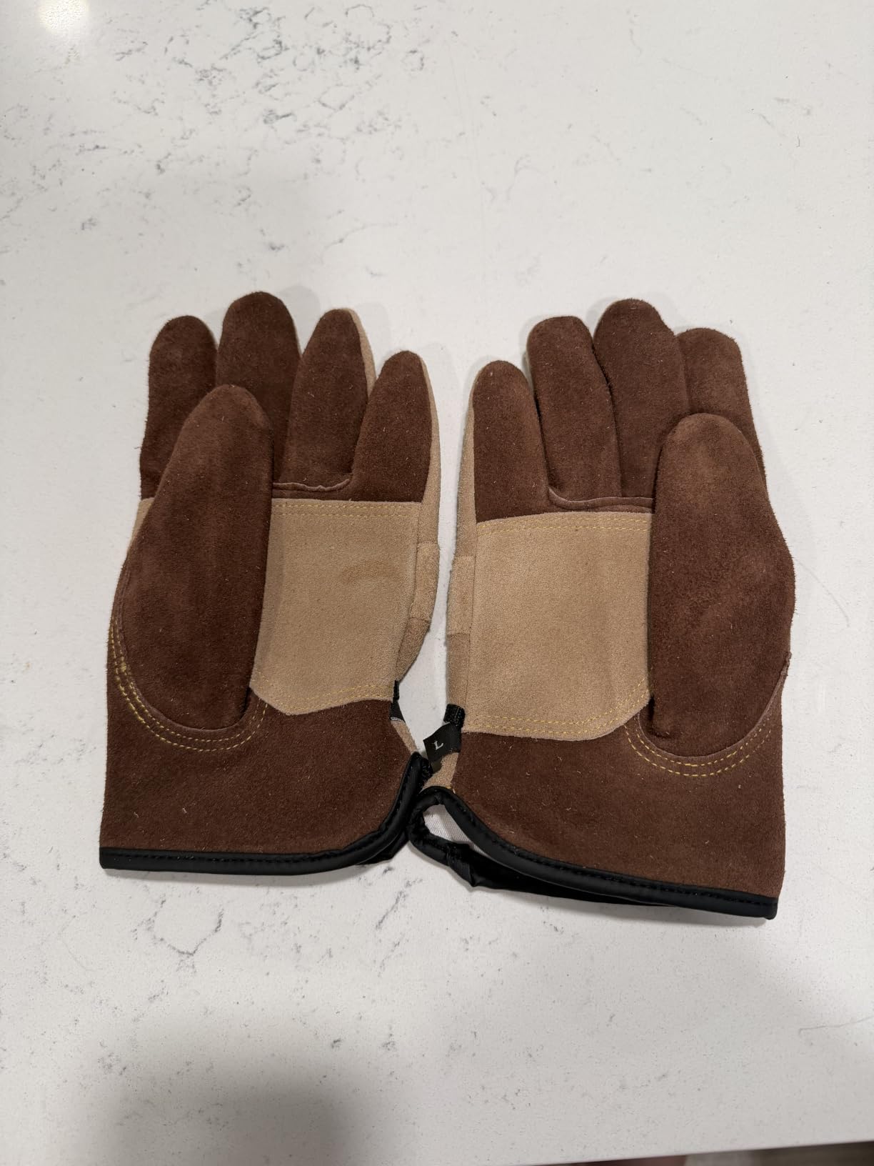 WZQH Leather Work Gloves for Men or Women. Gardening, Welding, Coffee-grey L | Glove for Tig, Mig, Construction, Chainsaw, Farm, Ranch, etc. Cowhide, Soft Lining, Utility, Firm Grip, Durable. Large customer photo 2