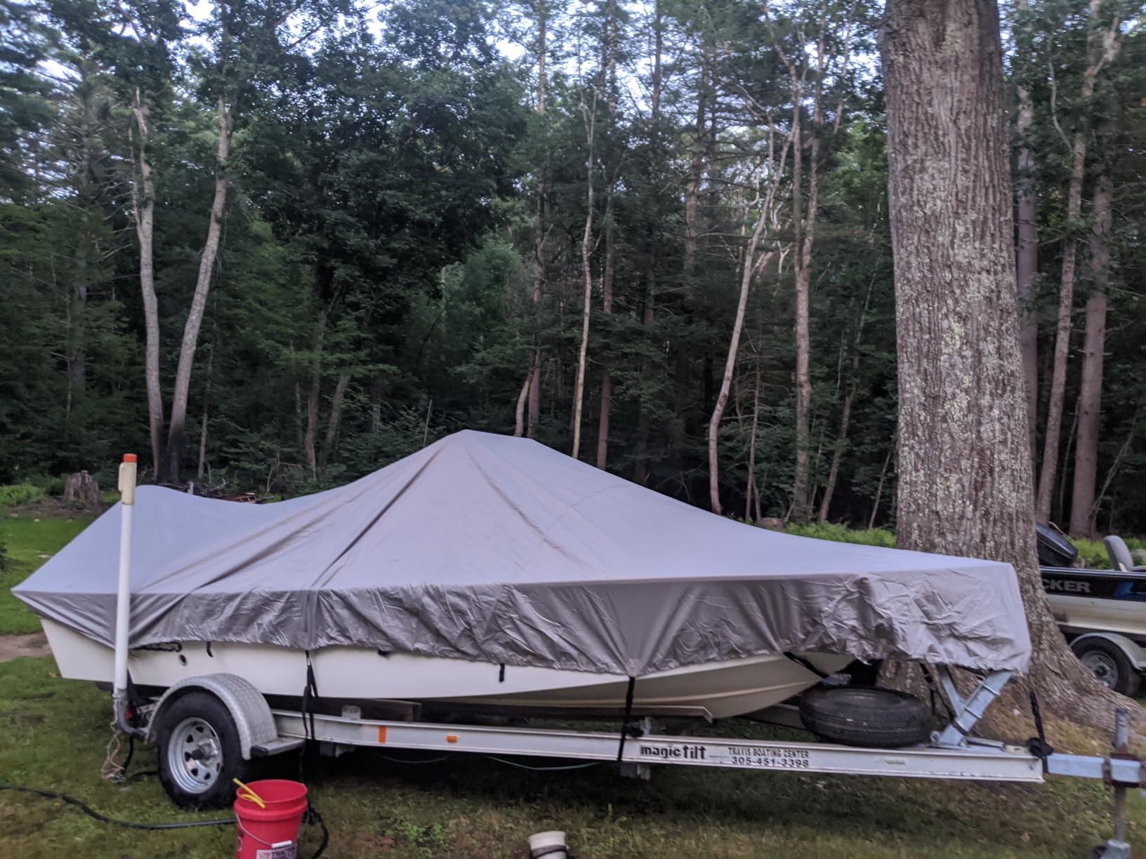 Solim 17'-19' Center Console Boat Cover, 1300D PU Waterproof Trailerable | Marine Grade Oxford Fabric, UV & Tear Resistant, Double Stitching, Elastic Hem, Adjustable Windproof Strap for Mooring/Storage customer photo 2
