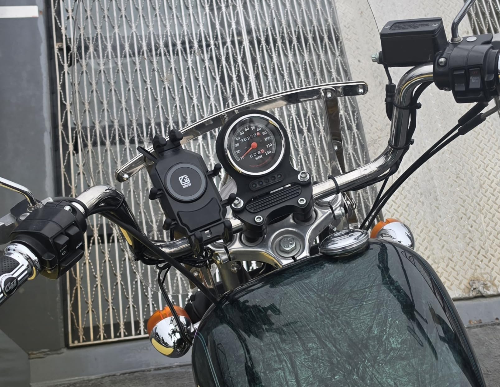 BRCOVAN Motorcycle Phone Mount with Qi Wireless & USB-C Charger | Qi 15W & PD 30W, Anti-Theft Handlebar Cellphone Holder with Vibration Dampener, Adjustable for 5.4-7.2