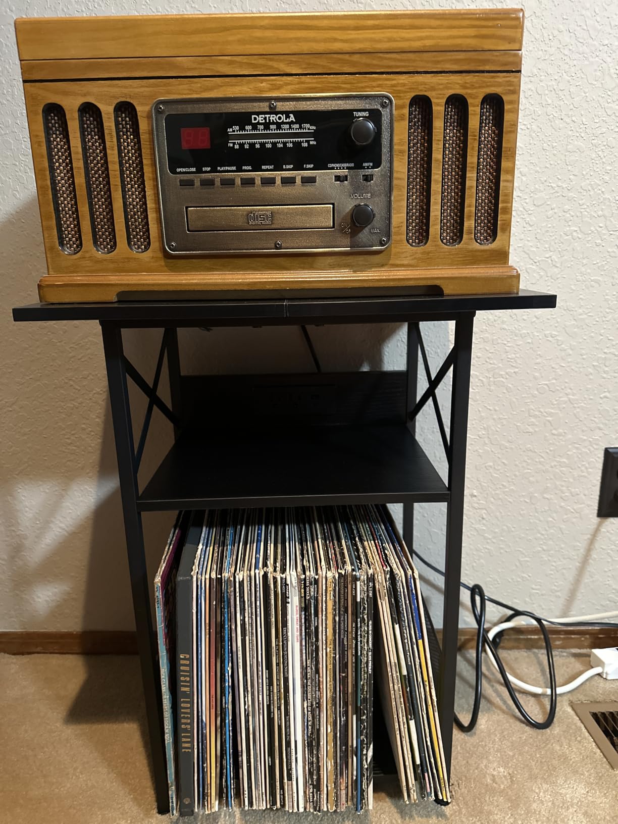 AMHANCIBLE Record Player Stand with Charging Station, Vinyl Record Storage | Turntable Stand with Type-C, Vinyl Record Player Table Holds 100 Albums, 3 Tier End Table Living Room, Rustic Brown customer photo 2