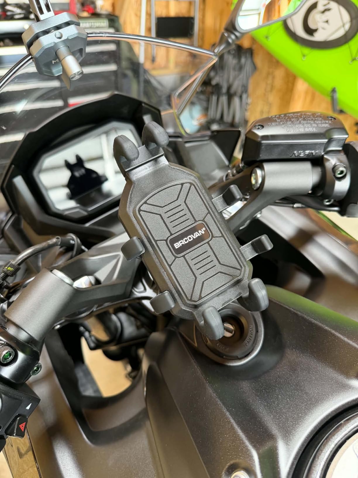 BRCOVAN Motorcycle Fork Stem Phone Mount with Vibration Dampener | Heavy Duty Cellphone Holder Fit Stem Tubes 12mm-25.4mm in Diameter, Adjustable for 5.4 - 6.9