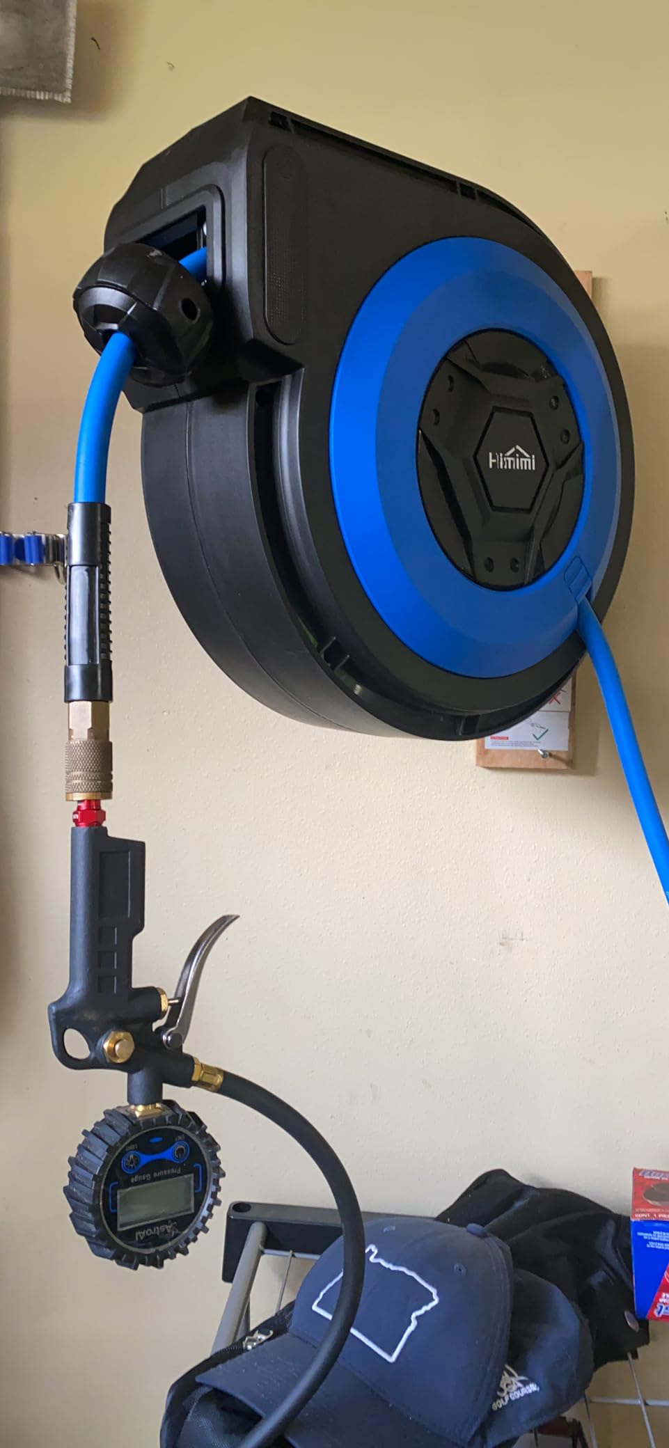 Himimi 50FT + 6.6FT Retractable Air Hose Reel, Ceiling/Wall Mount Pneumatic Hose Reel for Garage Workshop, Auto Rewind, 3/8
