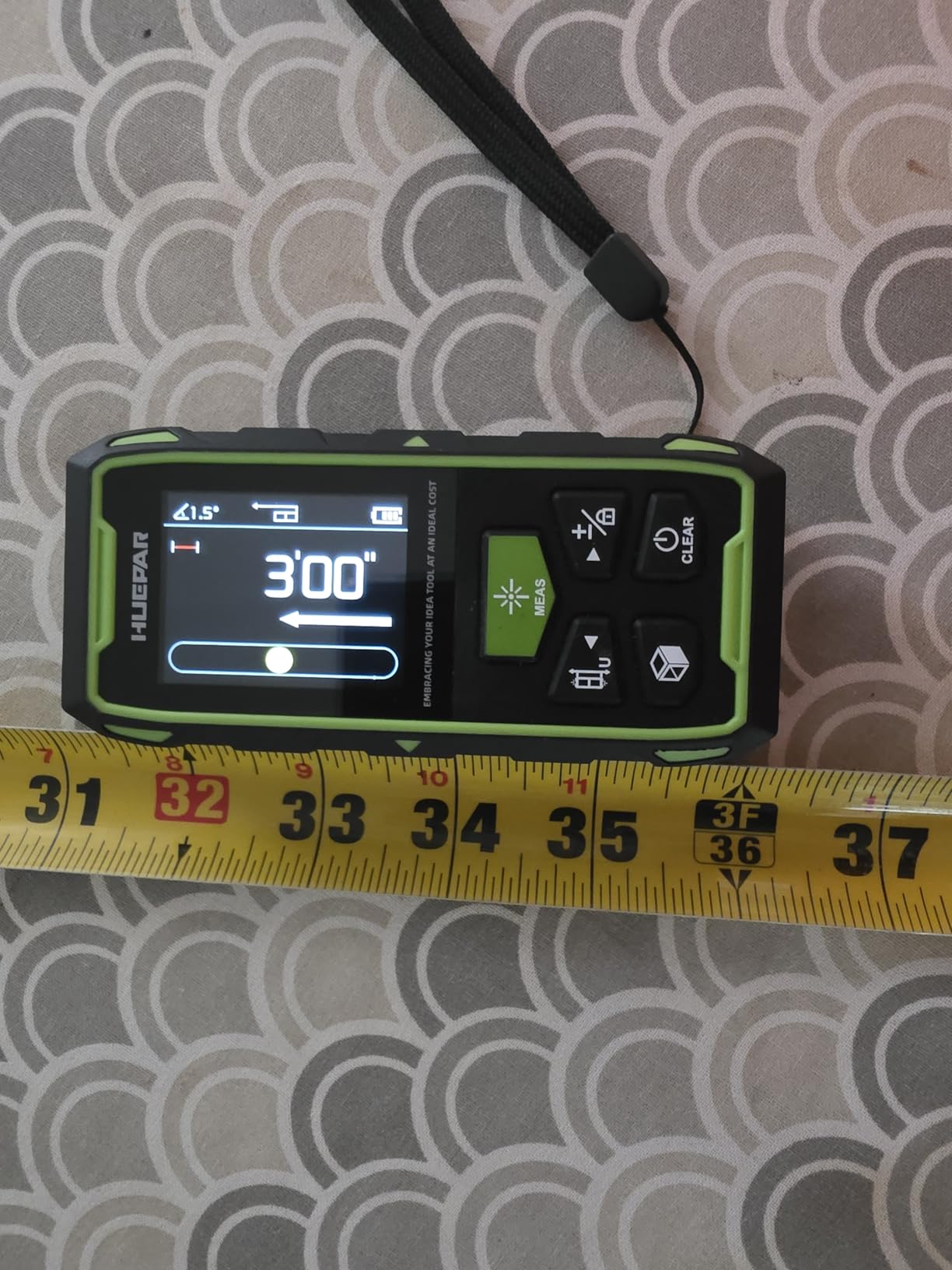 Huepar Dual Laser Measuring Tool, 656Ft Green-Beam Bilateral Digital Laser Distance Measure 6 Units Ft/in/M, Rechargeable Laser Measurement Tool customer photo 1