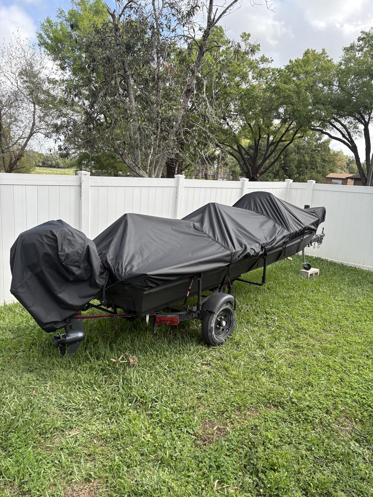 Solim 16FT Jon Boat Cover with Motor Cover, 1200D PU Waterproof Heavy Duty Mooring Cover, Trailerable Marine Grade Polyester Canvas Replacement for Jon Boat 16' Long Beam Width Up to 75 in, Black customer photo 2