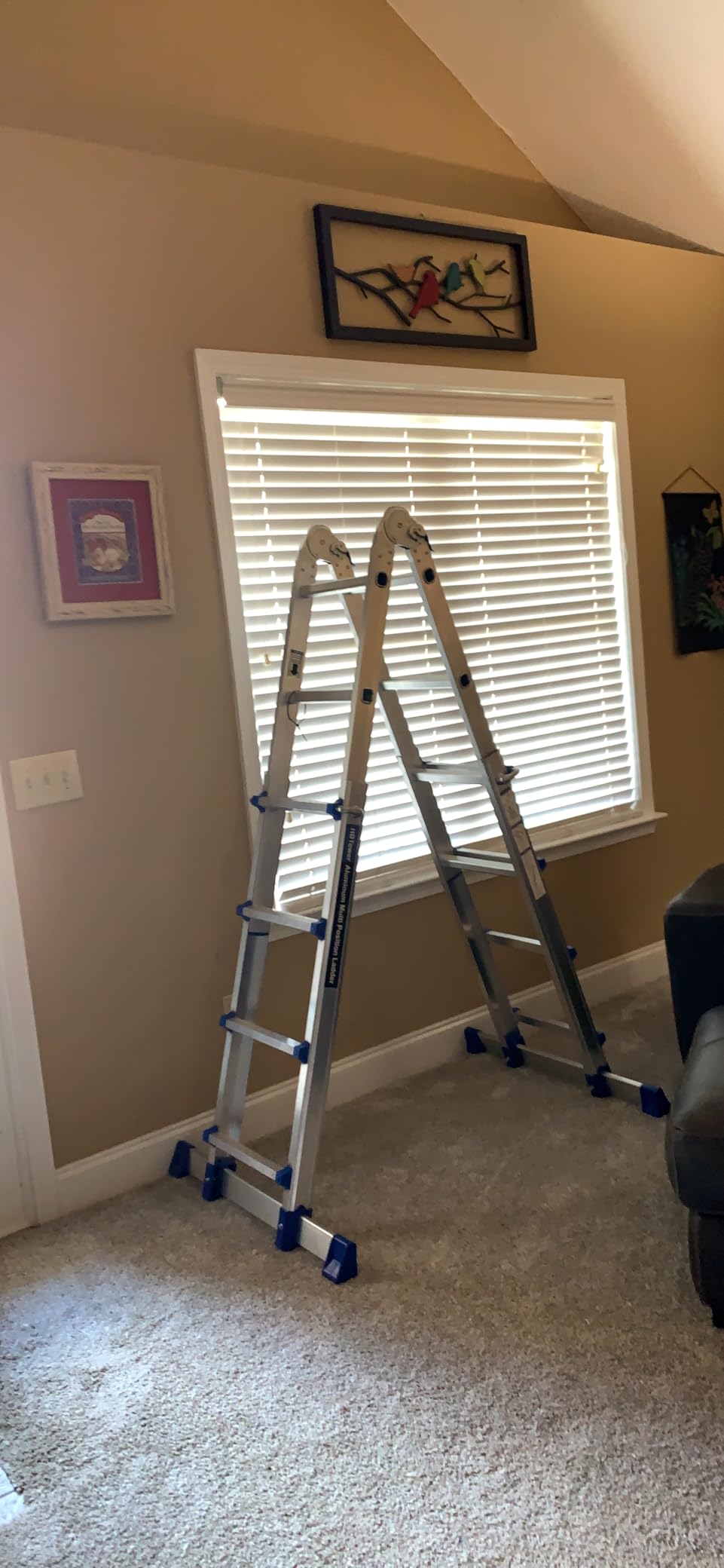 HBTower A Frame 3 Step Extension Ladder, 11 Ft Multi Position Ladder with Removable Tool Tray and Stabilizer Bar, 330 lbs Capacity Telescoping Ladder for Household and Outdoor Work (Orange, 11FT) customer photo 2