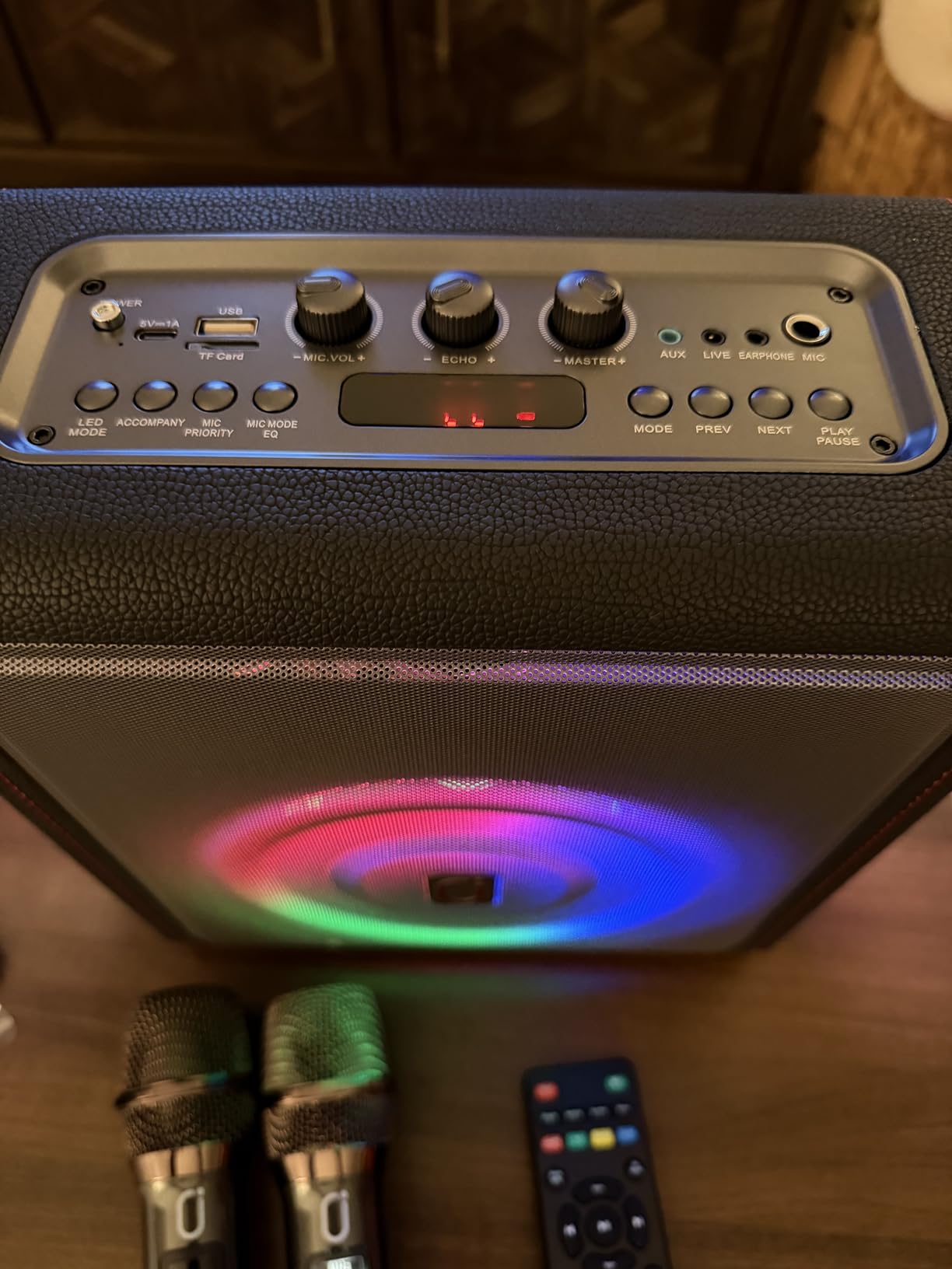 Karaoke Machine, Portable Bluetooth 5.3 Speaker for Adults with 2 Wireless Microphones, 200W Retro Leather PA System with Pitch Correction, Supports TV Connection/TWS/TF Card/USB/AUX/Live customer photo 2