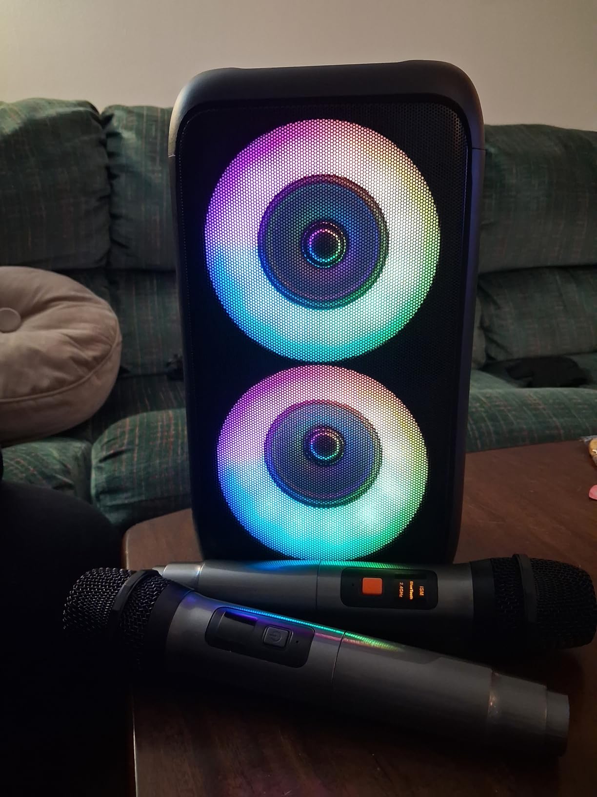 Karaoke Machine for Adults Kids, Portable Bluetooth Speaker with 2 Wireless Microphones, TWS Mode & LED Light, 10H Battery PA System, Home Party Outdoor Camping Birthday (2 Mics) customer photo 1