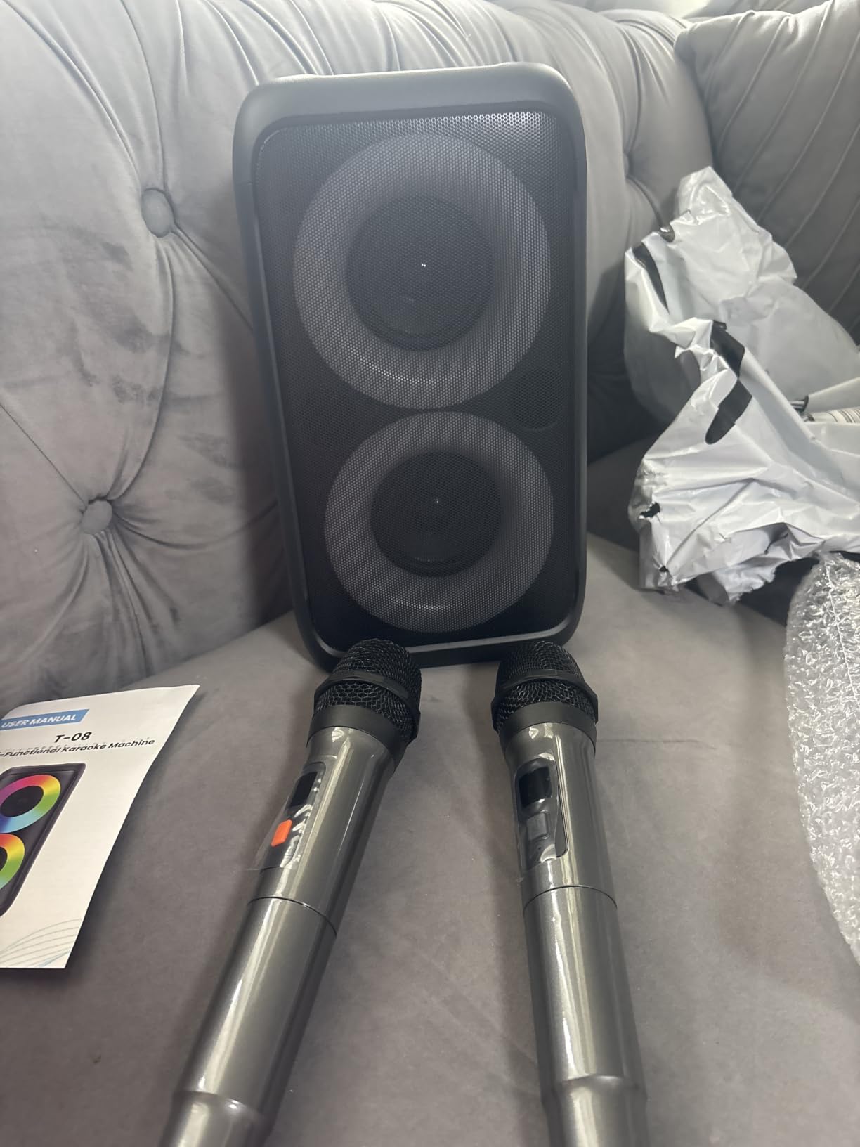 Karaoke Machine for Adults Kids, Portable Bluetooth Speaker with 2 Wireless Microphones, TWS Mode & LED Light, 10H Battery PA System, Home Party Outdoor Camping Birthday (2 Mics) customer photo 2
