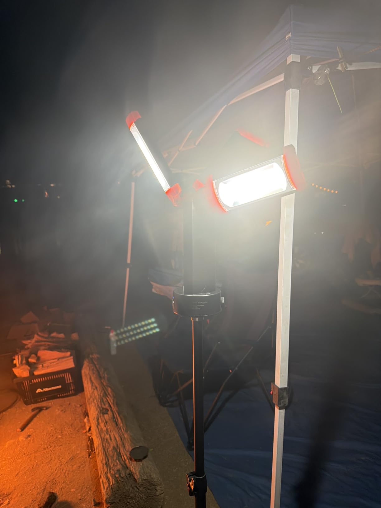 Rechargeable 12000mAh Camping Light with Adjustable Stand, Cordless Work Light with 3 LED Lamp Heads, 2200 Lumens Dimmable Magnetic Emergency Flashlight with Detachable Tripod, Orange customer photo 1