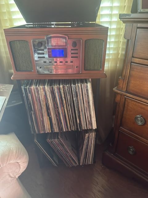 Record Player Stand, Turntable Stand with Vinyl Record Storage | Vinyl Record Player Table Holds 200 Albums, 3 Tier End Table with Removable Dividers, Living Room, Bedroom, Rustic Brown customer photo 2