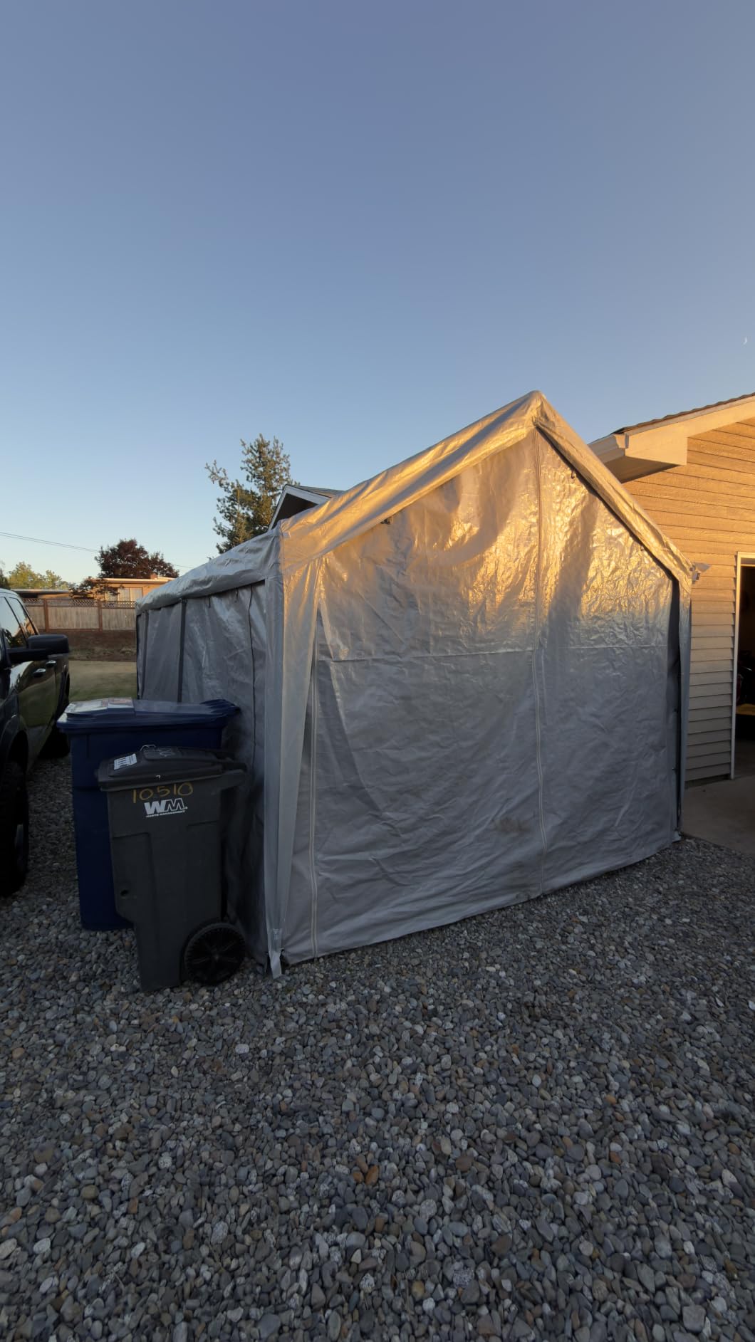 VEVOR Carport Replacement Canopy Cover, 10 x 20 ft Potable Garage Tent Top Tarp with Sidewalls, UV-Resistant & Waterproof, Heavy Duty Car Shelter Tarp with Ball Bungees, Beige, Frame Not Included customer photo 1